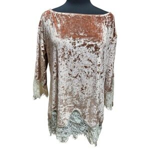 Boston Proper Blush Velvet Lace Top Size Large NWOT Boho Cottagecore Blouse